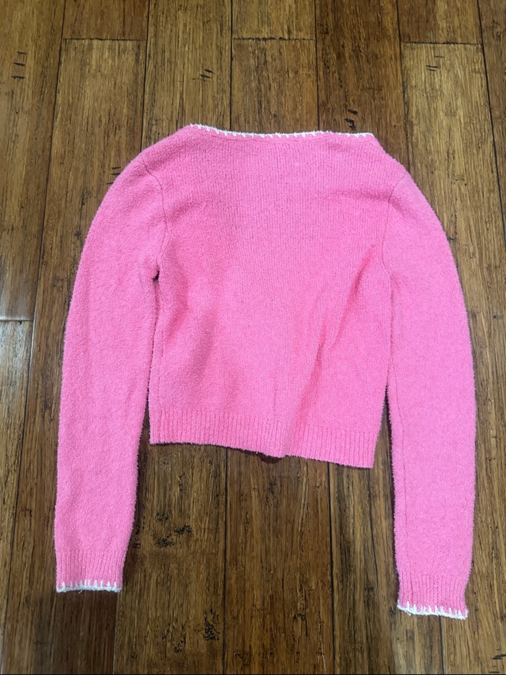 Zara Pink Cropped Scoop-Neck Cardigan with White Trim - Picture 4 of 4